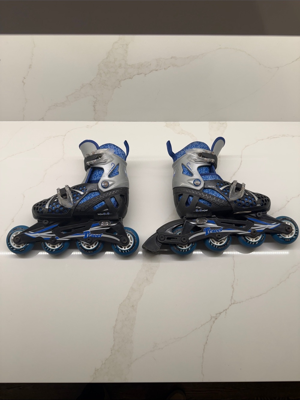 Kids Adjustable Blue and Silver Inline Skates